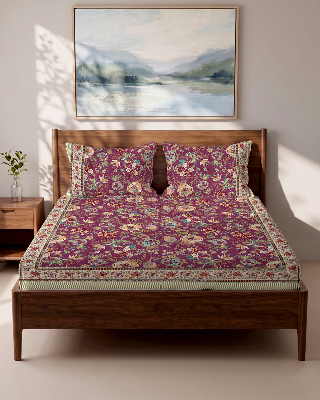 Bagh 100% Cotton King Size Bedsheet - 180 TC With 2 Pillow Covers