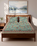 Orchid Teal 100% Cotton Double Bedsheet - 200 TC With 2 Pillow Covers