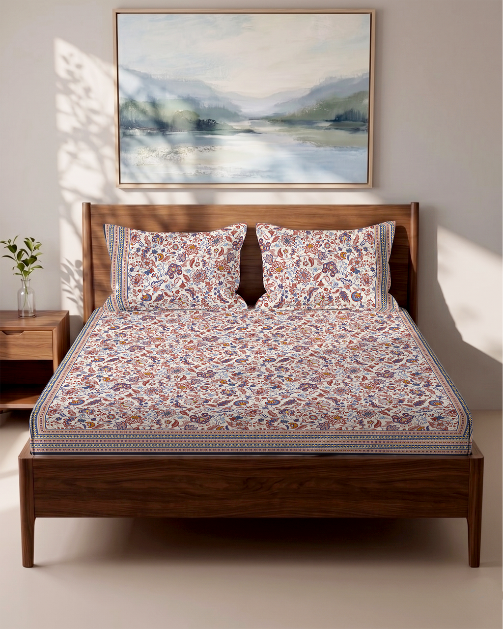 Dahlia Pink 100% Cotton Double Bedsheet - 200 TC With 2 Pillow Covers