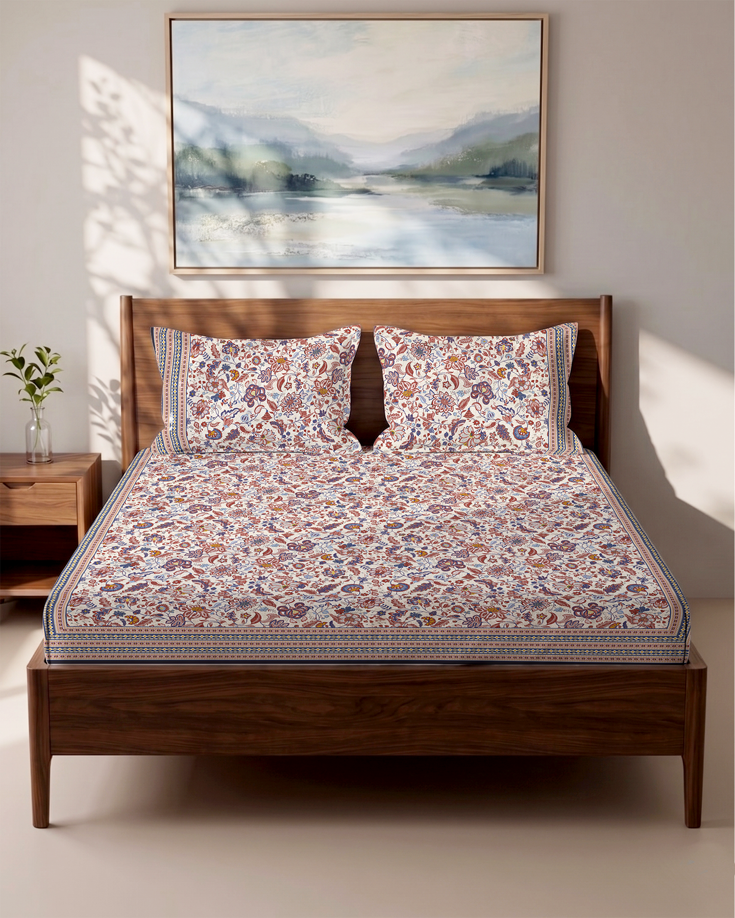 Dahlia Pink 100% Cotton Double Bedsheet - 200 TC With 2 Pillow Covers
